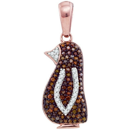 10K Rose Gold 0.25ctw Glamorous Red Micro Pave Diamond Fashion Penguin Pendant