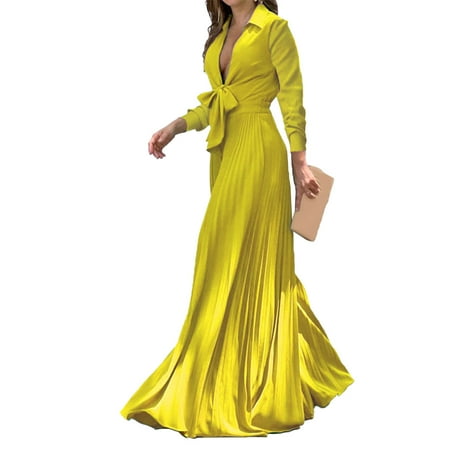 Women s Dress Shoes Women Waist High Long Sleeve Sense Green Deep V Neck Light French Long Big Swing Dress