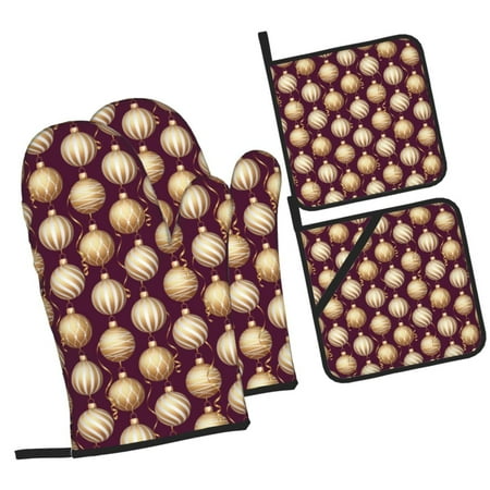 Balery Golden Christmas Balls Pattern Oven Mitts and Pot Holders 4 pcs Set Kitchen Oven Glove High Heat Resistant 500℉ Oven Mitts with Non-Slip Silicone Surface
Balery Golden Christmas Balls Pattern Oven Mitts and Pot Holders 4 pcs Set Kitchen Oven Glove High Heat Resistant 500℉ Oven Mitts with Non-Slip Silicone Surface