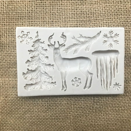 3D Silicone Mould Christmas Deer Cake Decoration Sugarcraft Chocolate DIY Mat Mold