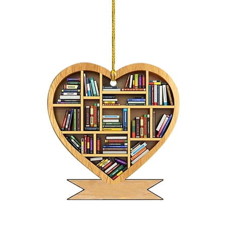 

XIUH DIY Book Lover Heart Shaped Bookshelf Pendant Acrylic Ornament Black