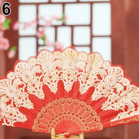 UDIYO Ethnic Style Dance Party Wedding Golden Tone Hand Held Flower Folding Fan