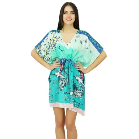 Bimba Womens Rayon Short Caftan Beach Cover Up Printed Drawstring Casual Kaftan