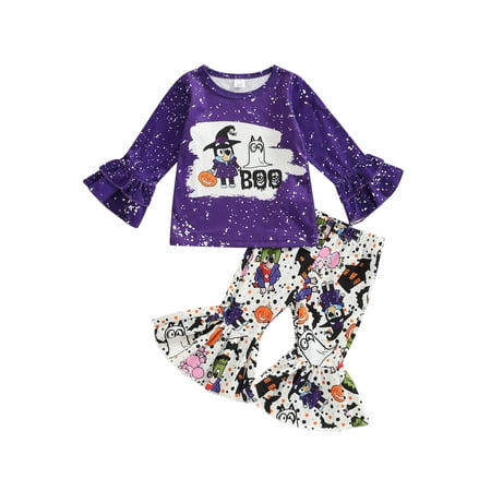 Toddler Baby Girls Halloween Outfits Ruffled Long Sleeve Letter Print Tops Pumpkin Bell Bottom Flared Pants Set
Toddler Baby Girls Halloween Outfits Ruffled Long Sleeve Letter Print Tops Pumpkin Bell Bottom Flared Pants Set