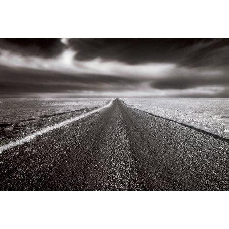 Fl5513 DammerWiggett Prairie Road Under Dramatic Sky B&W Stretched Canvas - Anita Dammer Design Pics (34 x 22)