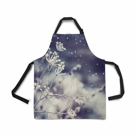

ASHLEIGH Adjustable Bib Apron for Women Men Girls Chef with Pockets Winter Landscape Scene Frozenned Flower Novelty Kitchen Apron for Cooking Baking Gardening Pet Grooming Cleaning
