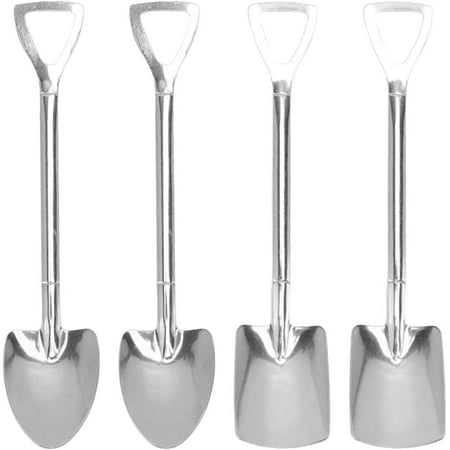 Stainless Steel Shovel Spoon Set Stainless Steel Cute Shovel Small Shovel Spoon Fork Spoon Innovative Food Grade Material Reusable Sugar Dessert Cake Spoon for Home(2 Pointed Shovel 2 Quadrate Shovel)