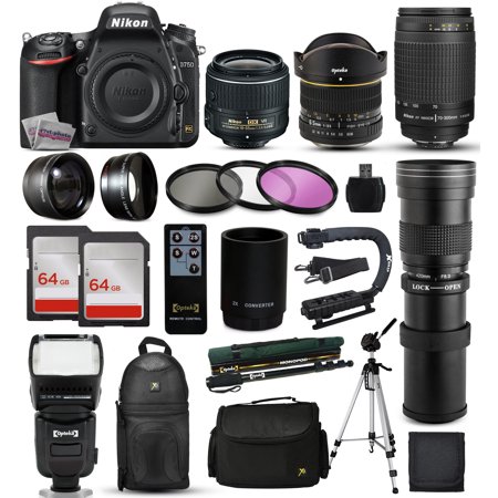 Nikon D750 DSLR SLR Digital Camera + 18-55mm VR II + 6.5mm Fisheye + 70-300mm VR + 420-1600mm Lens + Filters + 128GB Memory + Action Stabilizer + i-TTL Autofocus Flash + Backpack + Case + 70\ Nikon D750 DSLR SLR Digital Camera + 18-55mm VR II + 6.5mm Fisheye + 70-300mm VR + 420-1600mm Lens + Filters + 128GB Memory + Action Stabilizer + i-TTL Autofocus Flash + Backpack + Case + 70\