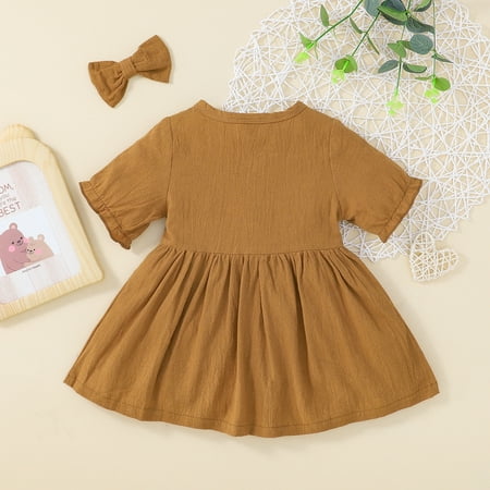 nsendm Toddler Baby Kids Girl Dresses Outfits Solid Color Short Sleeves Single Dress Headband 2Pcs Girls Sweaters Dress Brown 12-18 Months
nsendm Toddler Baby Kids Girl Dresses Outfits Solid Color Short Sleeves Single Dress Headband 2Pcs Girls Sweaters Dress Brown 12-18 Months