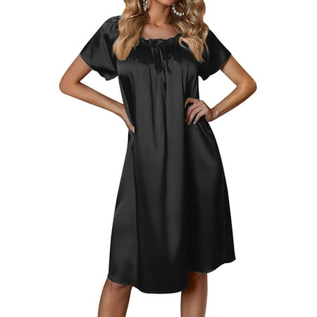 Glonme Ladies Night Gowns Crew Neck Sleep Dress Satin Nightgowns Wedding-Night Comfy Sleepwear Breathable Short Sleeve Pajama Black M
Glonme Ladies Night Gowns Crew Neck Sleep Dress Satin Nightgowns Wedding-Night Comfy Sleepwear Breathable Short Sleeve Pajama Black M