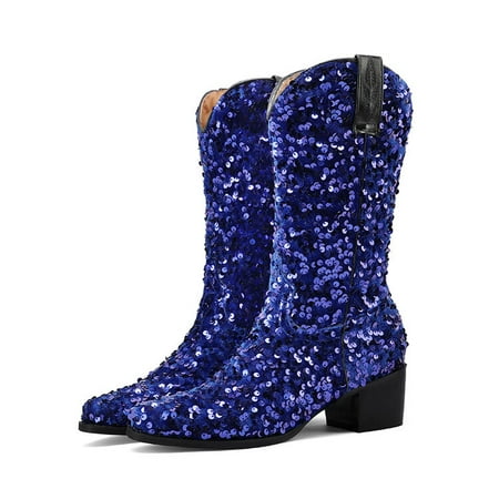 New European and American Style Lite Sequins Sexy Nightclub Boots Pointed Thick Heel Mid Heel Long Boots for Women
New European and American Style Lite Sequins Sexy Nightclub Boots Pointed Thick Heel Mid Heel Long Boots for Women