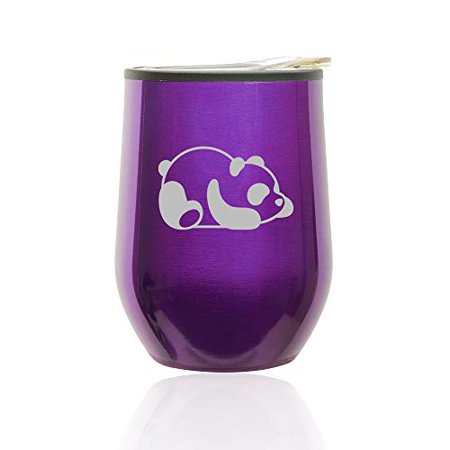 Stemless Wine Tumbler Coffee Travel Mug Glass with Lid Lazy Panda (Royal Purple)