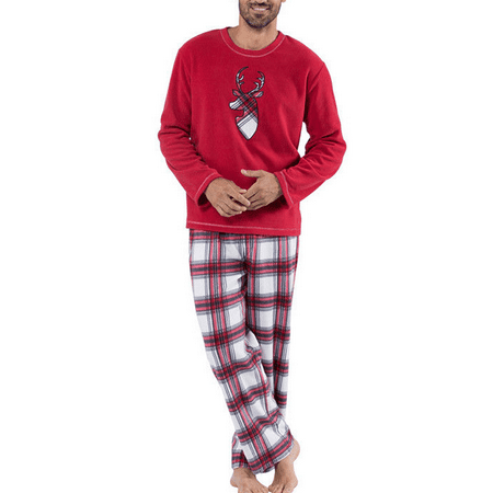 Pybcvrrd Matching Family Pajamas Sets Christmas PJ s with Deer Long Sleeve Tee and Plaid Pants Loungewear