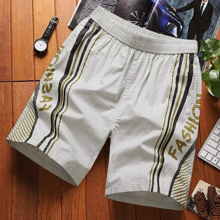 Gobestart Fashion Men's Stripe Zip Pocket Elastic Cord Casual Cotton Sports Shorts Beach Pants
