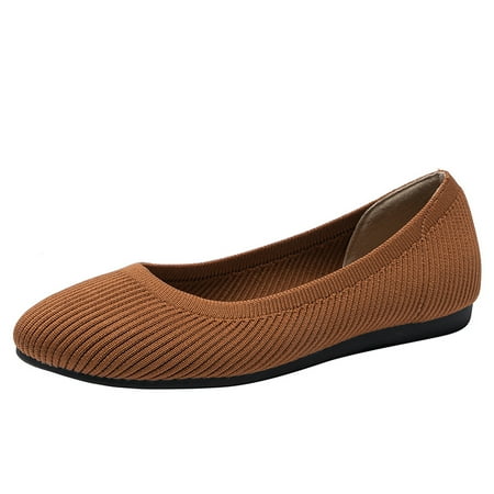 Women‘s Breathable Knit Flat Shoes Closed Toe Slip-on Comfy Casual Shoes Women‘s Solid Color Cozy Shoes
