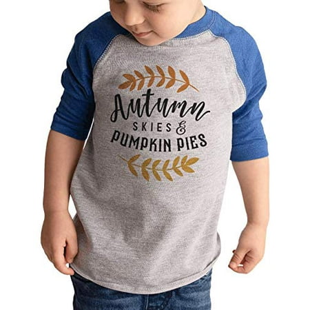 7 ate 9 Apparel Kids Fall Autum Skies & Pumpkin Pies Raglan Blue