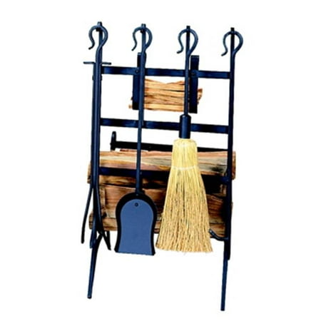 Black Log & Kindling Rack With Firetools