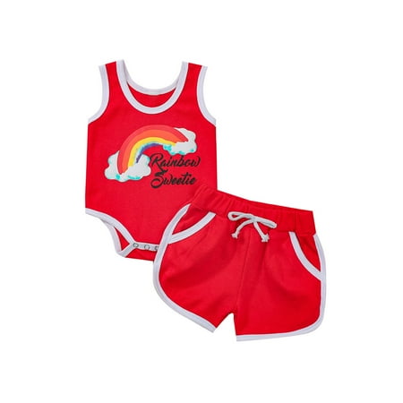 EHTMSAK Newborn Infant Baby Toddler Girl 2PCS Letter Print Outfits Rainbow Bodysuit Top and Shorts Set Sleeveless Clothing Set Summer Red 0-18M 100
EHTMSAK Newborn Infant Baby Toddler Girl 2PCS Letter Print Outfits Rainbow Bodysuit Top and Shorts Set Sleeveless Clothing Set Summer Red 0-18M 100