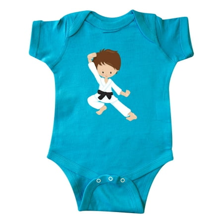 Inktastic Cute Boy Brown Hair Black Belt Karate Pose Gift Baby Boy Bodysuit