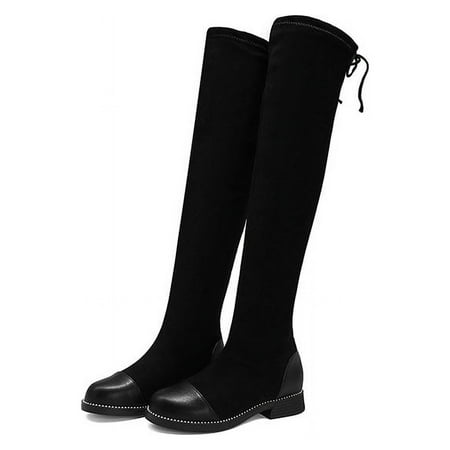 

IELGY Women s high boots stitching solid color over the knee thick