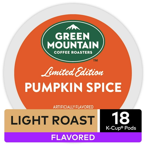 Green Mountain Coffee Pumpkin Spice Flavored K-Cup Pods, Light Roast, 18 Count for Keurig Brewers