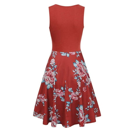 Formal Dresses for Women Sexy Dresses for Women Women Plus-Size Fashion Casual Elegant Printed U-Neck Sleeveless A-line Dress Savings Clearance Deals Sundresses for Women Maxi Dress Orange 2XL