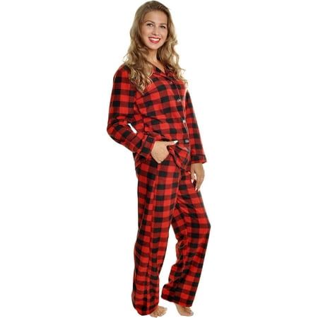 Angelina Poly-Fleece Pajama Set (Black & Red Plaid Small)