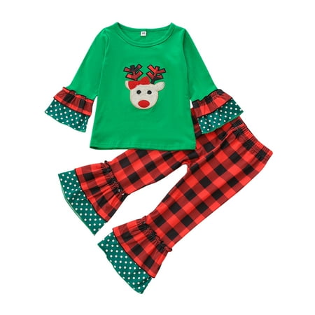 Frobukio Christmas Toddler Baby Girls Clothes Set Deer Print Long Sleeve Tops Ruffle Dot Plaid Flare Pants Green 3-4 Years
Frobukio Christmas Toddler Baby Girls Clothes Set Deer Print Long Sleeve Tops Ruffle Dot Plaid Flare Pants Green 3-4 Years