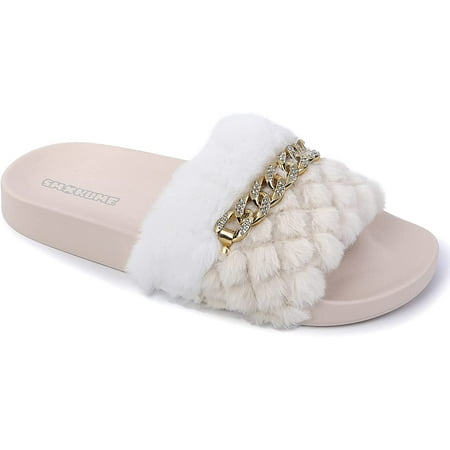 Kitsin Womens Furry Slippers Open Toe House Casual Flat Slides Sandals Indoor Outdoor
Kitsin Womens Furry Slippers Open Toe House Casual Flat Slides Sandals Indoor Outdoor