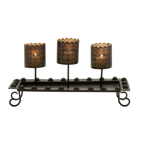Contemporary Styled Metal Candle Holder Tray