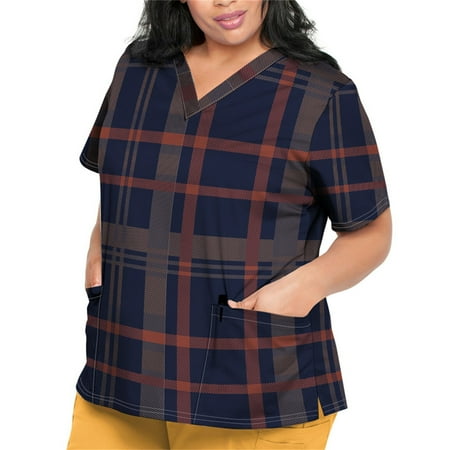 Sksloeg Scrubs Tops Women Stretchy Plaid Printed T Shirts Short Sleeve V-Neck Workwear Nurse Uniform Tee with Pockets Royal Blue L
Sksloeg Scrubs Tops Women Stretchy Plaid Printed T Shirts Short Sleeve V-Neck Workwear Nurse Uniform Tee with Pockets Royal Blue L
