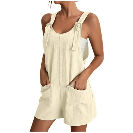 Gglogagt Women Summer Linen Overalls Shorts Loose Fit Sleeveless Knot Strap Cotton Short Romper Jumpsuits with Pockets Beige S
Gglogagt Women Summer Linen Overalls Shorts Loose Fit Sleeveless Knot Strap Cotton Short Romper Jumpsuits with Pockets Beige S