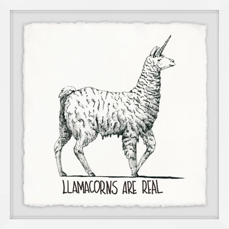 Marmont Hill MH-JULUNC-109-WFPFL-40 White 40" X 40" "Llamacorns Are Real" Framed Giclee