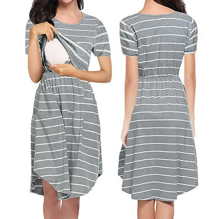 LoyisViDion Womens Maternity Dresses Clearance Woman Short Sleeve Stripe Long Skirt Breast-Feeding Pregnant Nursing Long Dre Gray M
LoyisViDion Womens Maternity Dresses Clearance Woman Short Sleeve Stripe Long Skirt Breast-Feeding Pregnant Nursing Long Dre Gray M
