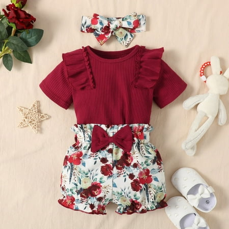 XINSHIDE Infant Girls Ruffles Short Sleeve Ribbed Romper Bodysuits Bowknot Floral Printed Shorts Headbands Newborn Outfits Baby Girl Clothes
XINSHIDE Infant Girls Ruffles Short Sleeve Ribbed Romper Bodysuits Bowknot Floral Printed Shorts Headbands Newborn Outfits Baby Girl Clothes