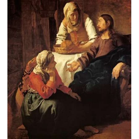 Christ In The House Of Mary And Martha Stretched Canvas - Johannes Vermeer (12 x 12)