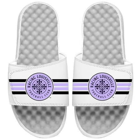 Men s ISlide White Racing Louisville FC Stripes Slide Sandals