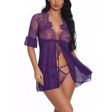 Colisha Women Nightwear Deep V Neck Lingerie Set 2 Pieces Babydoll Sexy Sleeping Lace Sleepwear Purple XL
Colisha Women Nightwear Deep V Neck Lingerie Set 2 Pieces Babydoll Sexy Sleeping Lace Sleepwear Purple XL