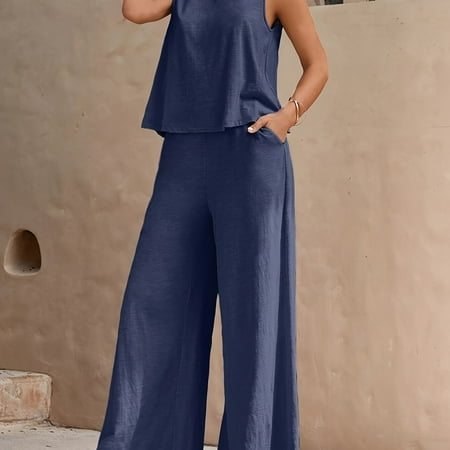 ZHSHANTCHDQ Elegant Solid Two-Piece Set with Sleeveless Tank Top & Wide Leg Loose Pants Women‘s Clothing for Chic Outfits and Stylish Looks
ZHSHANTCHDQ Elegant Solid Two-Piece Set with Sleeveless Tank Top & Wide Leg Loose Pants Women‘s Clothing for Chic Outfits and Stylish Looks