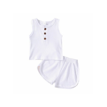 Suanret Toddler Boy Girl Summer 2Pcs Streetwear Sets Sleeveless Round Neck Button Vest Solid Color Ribbed Shorts White 0-3 Months
Suanret Toddler Boy Girl Summer 2Pcs Streetwear Sets Sleeveless Round Neck Button Vest Solid Color Ribbed Shorts White 0-3 Months