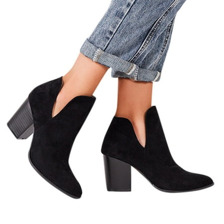 Women Boots Pointed Shoes Zip Shoes Winter Casual Shoes High Heel Warm Solid Boots