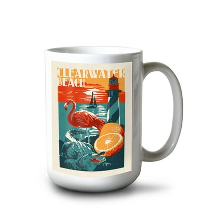 15 fl oz Ceramic Mug Clearwater Beach Woodblock Dishwasher & Microwave Safe