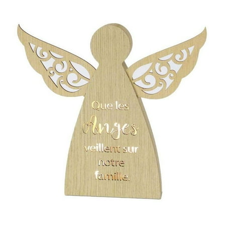 10 Wood Veneer LED Angel Que Les Anges Veillent Sure Notre Famille Night Light