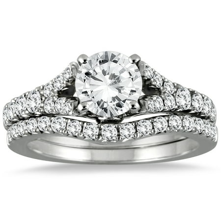 AGS Certified 1 3/4 Carat Diamond Bridal Set in 14K White Gold (I-J Color, I2-I3 Clarity)