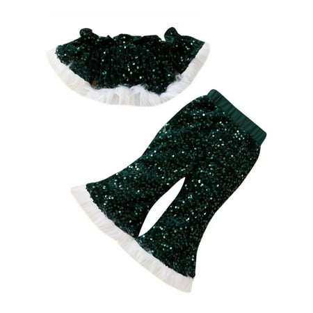 SYNPOS Toddler Kids Girl Christmas Clothes Set Sequin Short Sleeve Off-shoulder Tops Bell Bottom Pants Outfit Set 1-6 Years
SYNPOS Toddler Kids Girl Christmas Clothes Set Sequin Short Sleeve Off-shoulder Tops Bell Bottom Pants Outfit Set 1-6 Years
