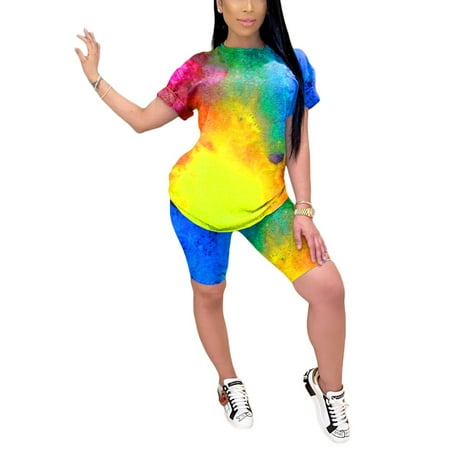 Emmababy Women Tie Dye Clothes Set Short Sleeve Round Collar Print T-shirt+Short Leggings
Emmababy Women Tie Dye Clothes Set Short Sleeve Round Collar Print T-shirt+Short Leggings