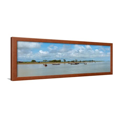 Fishing boats in Kaladan River, Rakhine State, Myanmar Framed Print Wall Art