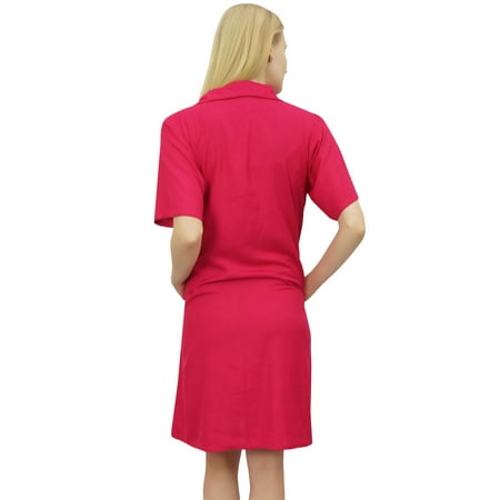 Bimba Womens Fuchsia Pink Notched Collar Button Down Sleepshirt With Pockets-4
Bimba Womens Fuchsia Pink Notched Collar Button Down Sleepshirt With Pockets-4