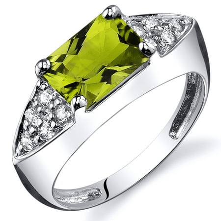 Peora 1.50 Ct Peridot Engagement Ring in Rhodium-Plated Sterling Silver