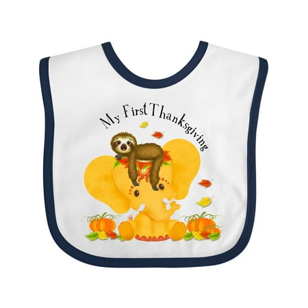Inktastic My First Thanksgiving Elephant Etana and Sedrick Sloth Gift Baby Boy or Baby Girl Bib